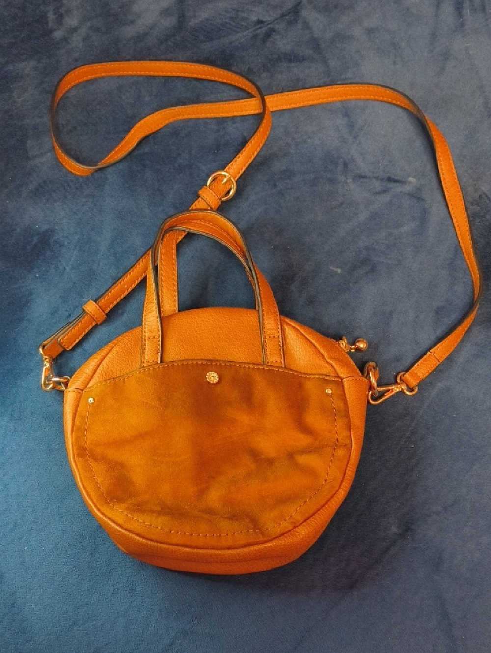 LC Lauren Conrad Orange Round Suede-Front Crossbody Bag